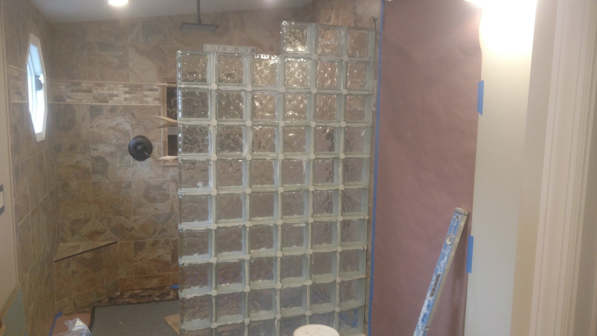 Bathroom glass block installation