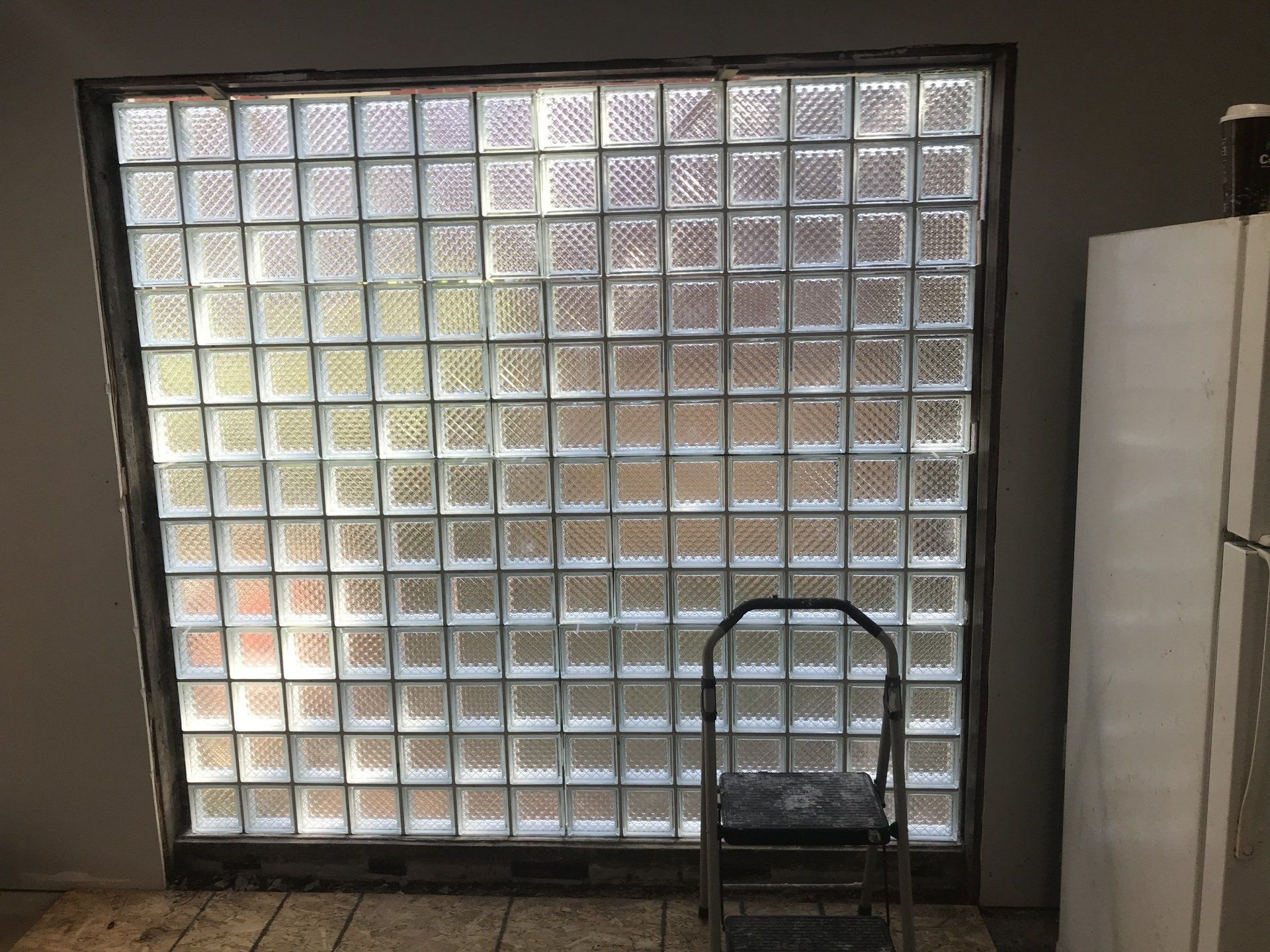 Newly installed residential glass block window