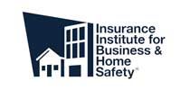 Logo of Insurance Institute for Business & Home Safety; features a dark blue abstract shape and building outlines.