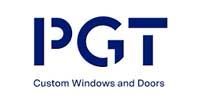 Logo for PGT Custom Windows and Doors, dark blue letters on white background.