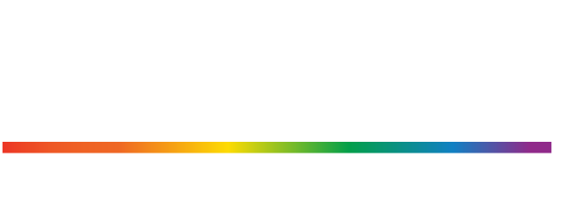 Horizontal rainbow gradient bar from red through yellow, green, blue, to purple on a white background