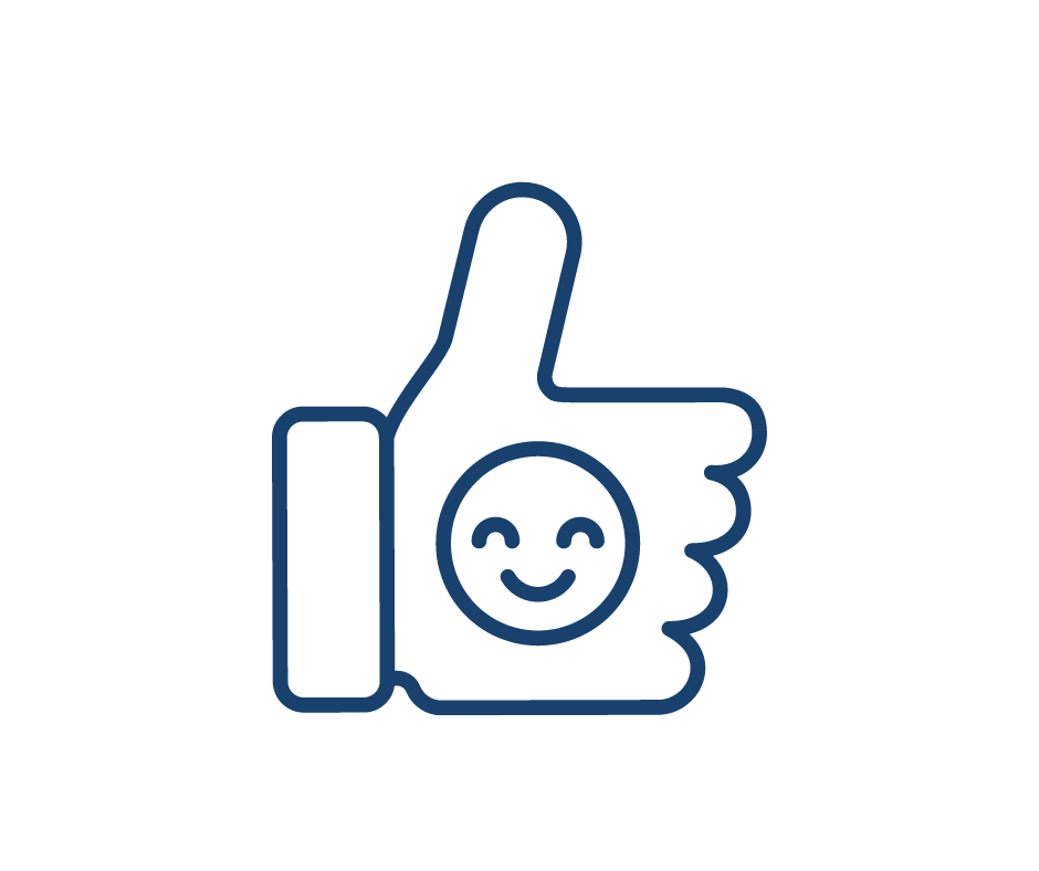 Thumbs up hand with a smiling face.