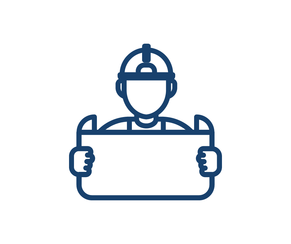 Construction worker in hard hat holding blueprints.