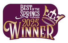 Best of the Springs 2025 Winner logo with a gold crown, stylized gold text, and a purple background.