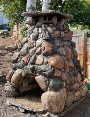 Backyard Makeover rock chimney