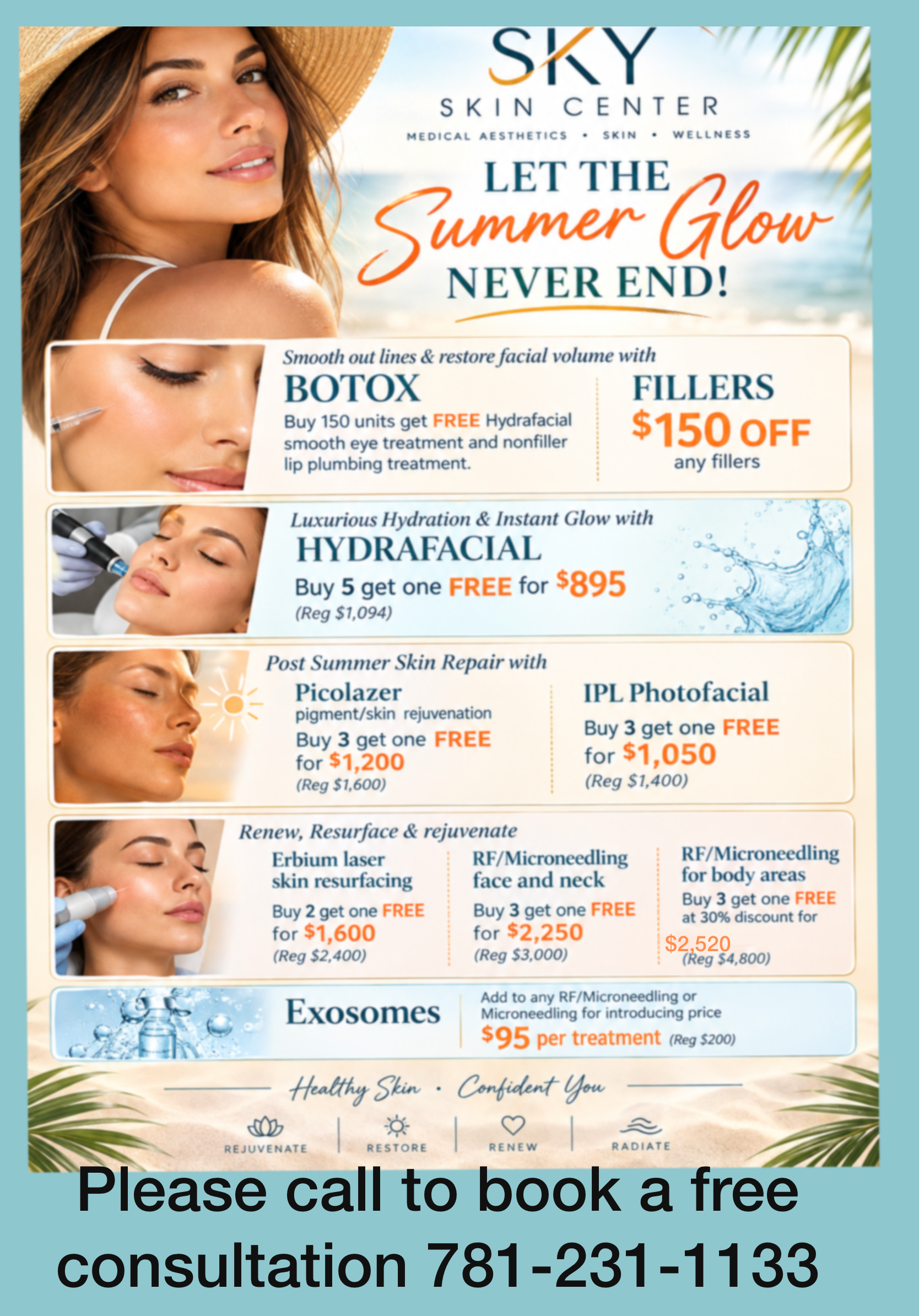 Pink Mother’s Day promo flyer listing FREE, FREE, FREE deals on facial and skincare packages