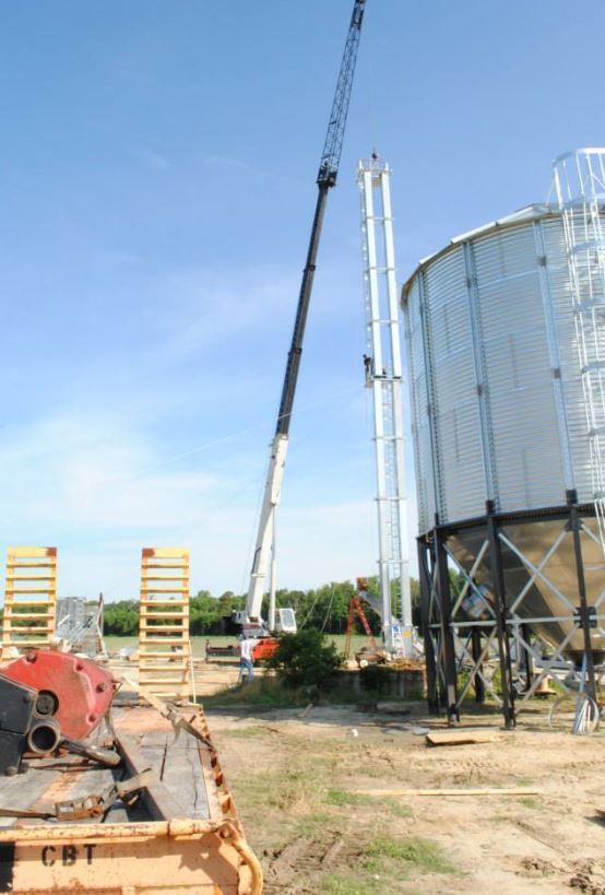 Assembling a grain elevator in Suffolk Virginia