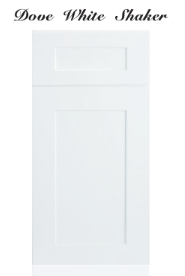 A white shaker-style cabinet door with a rectangular recessed center panel and horizontal top panel.