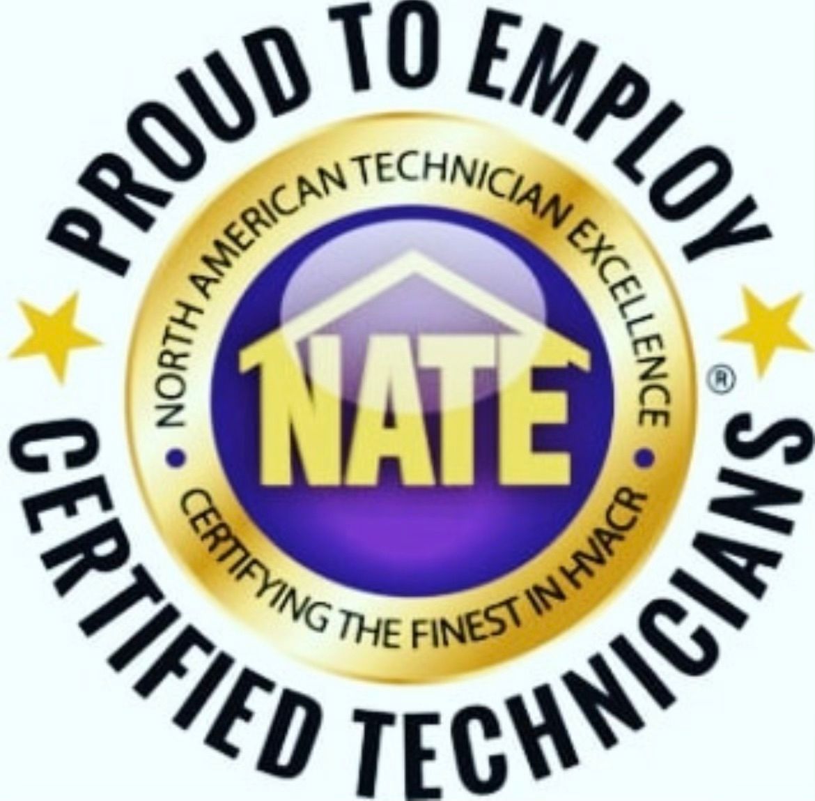 Logo: Gold and purple NATE certification badge, text 