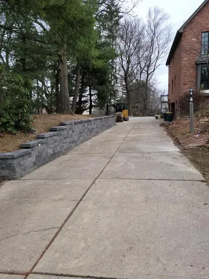 Retaining wall and driveway