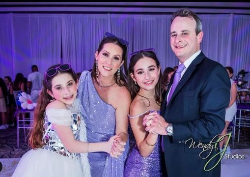 A family is posing for a picture together at a party.