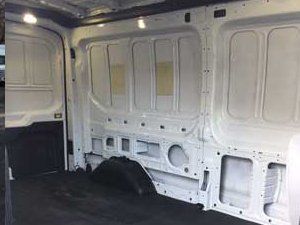 The inside of a white van