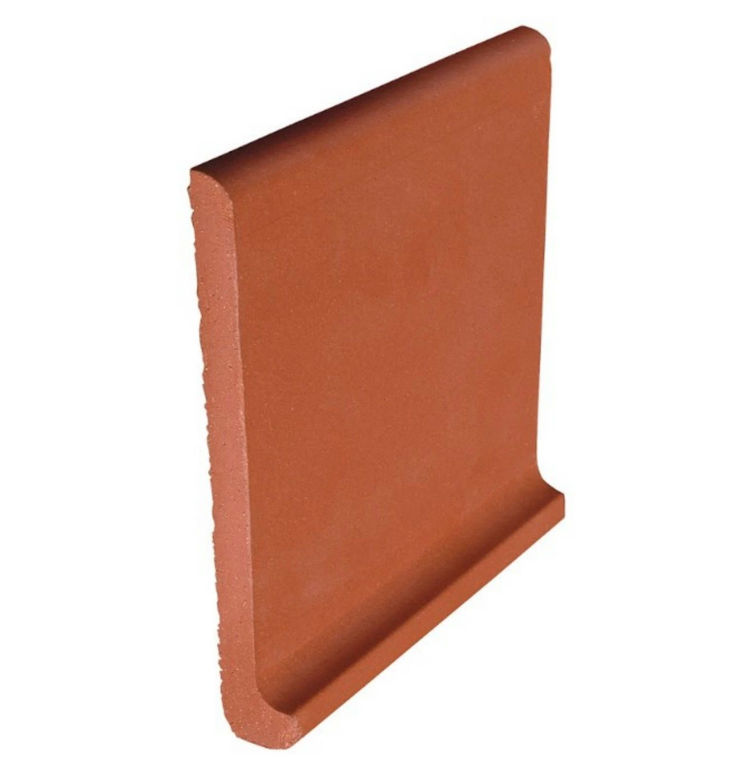 A red tile with a curved edge on a white background