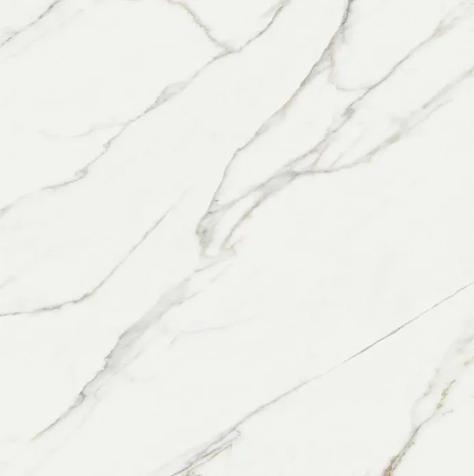 A close up of a white marble tile with a marble texture.