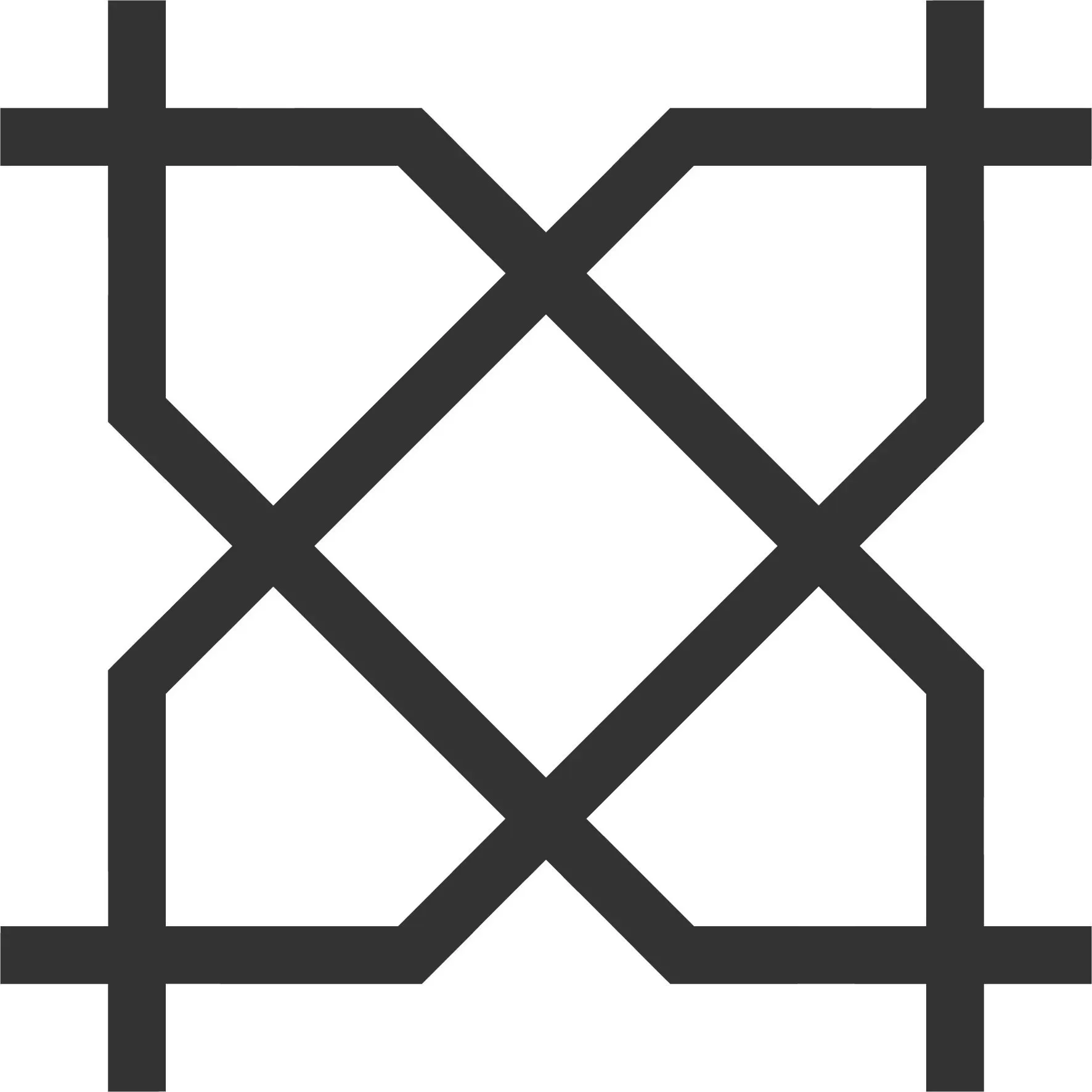 A black and white drawing of a fence with a cross in the middle.