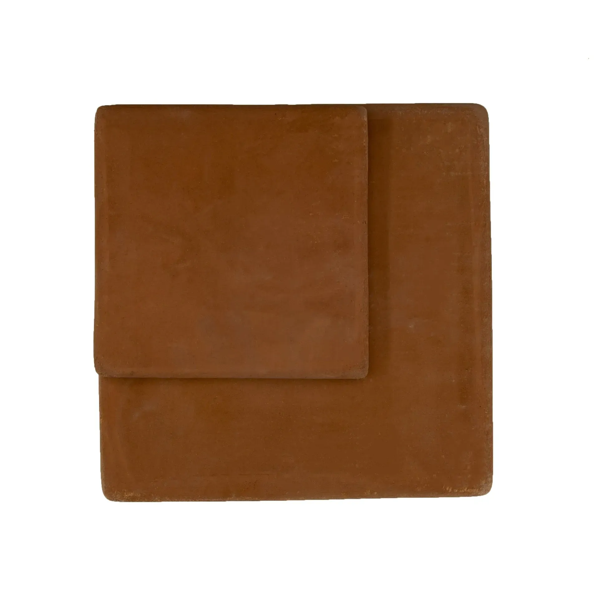 Two brown squares are stacked on top of each other on a white background.