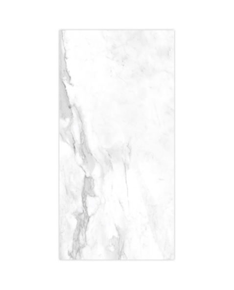 A white marble tile with a gray border on a white background.