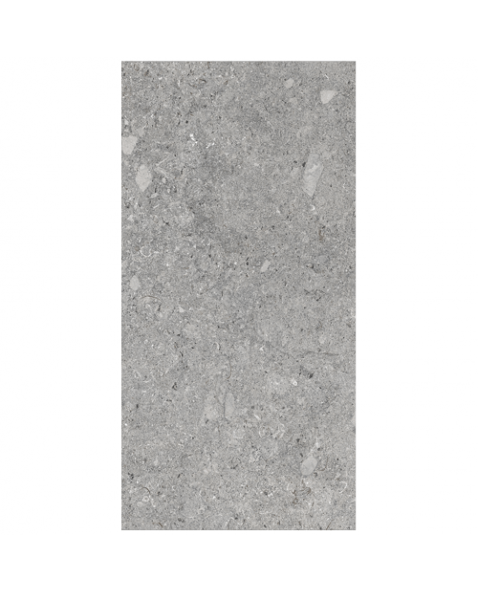 A close up of a gray tile on a white background.