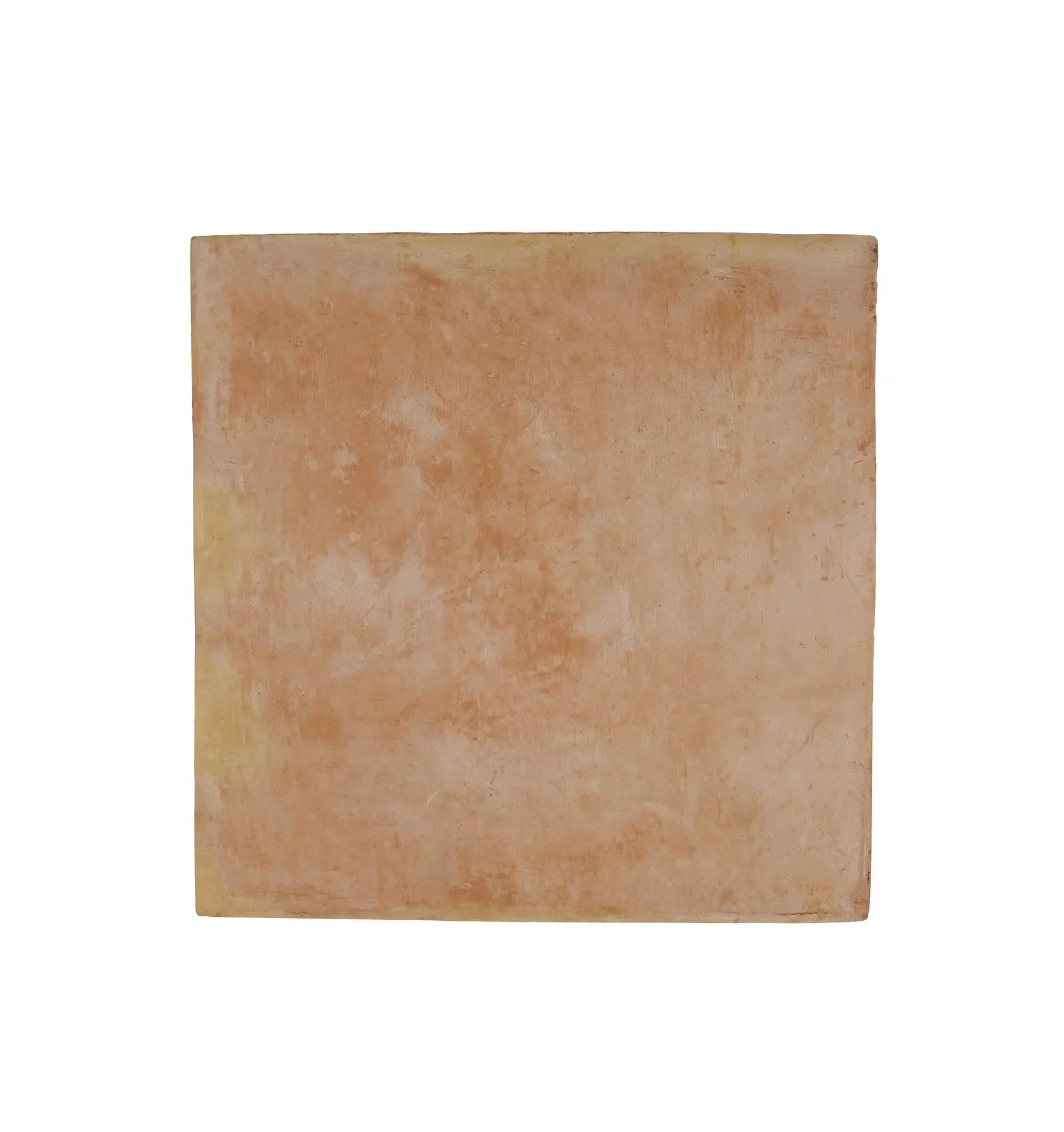 A close up of a square tile on a white background.