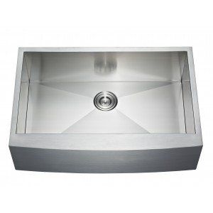 A stainless steel kitchen sink with a drain on a white background.