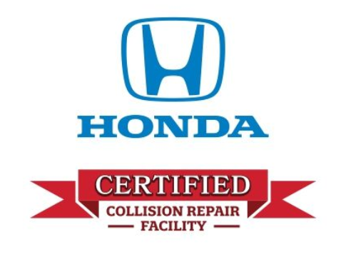 Honda Certified Collision Repair Facility logo in blue, red, and white