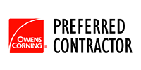 The owens corning platinum preferred contractor logo is black and white.