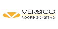 The logo for versico roofing systems is orange and black.