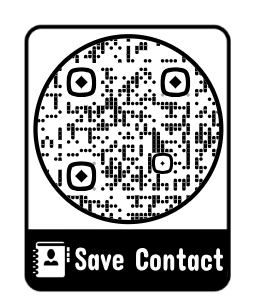 QR code with “Save Contact” label and contact icon on a black-and-white card