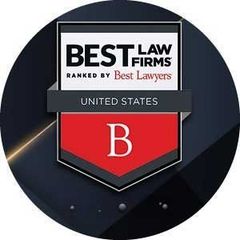 Best Law Firms badge with United States label and red shield featuring a white B
