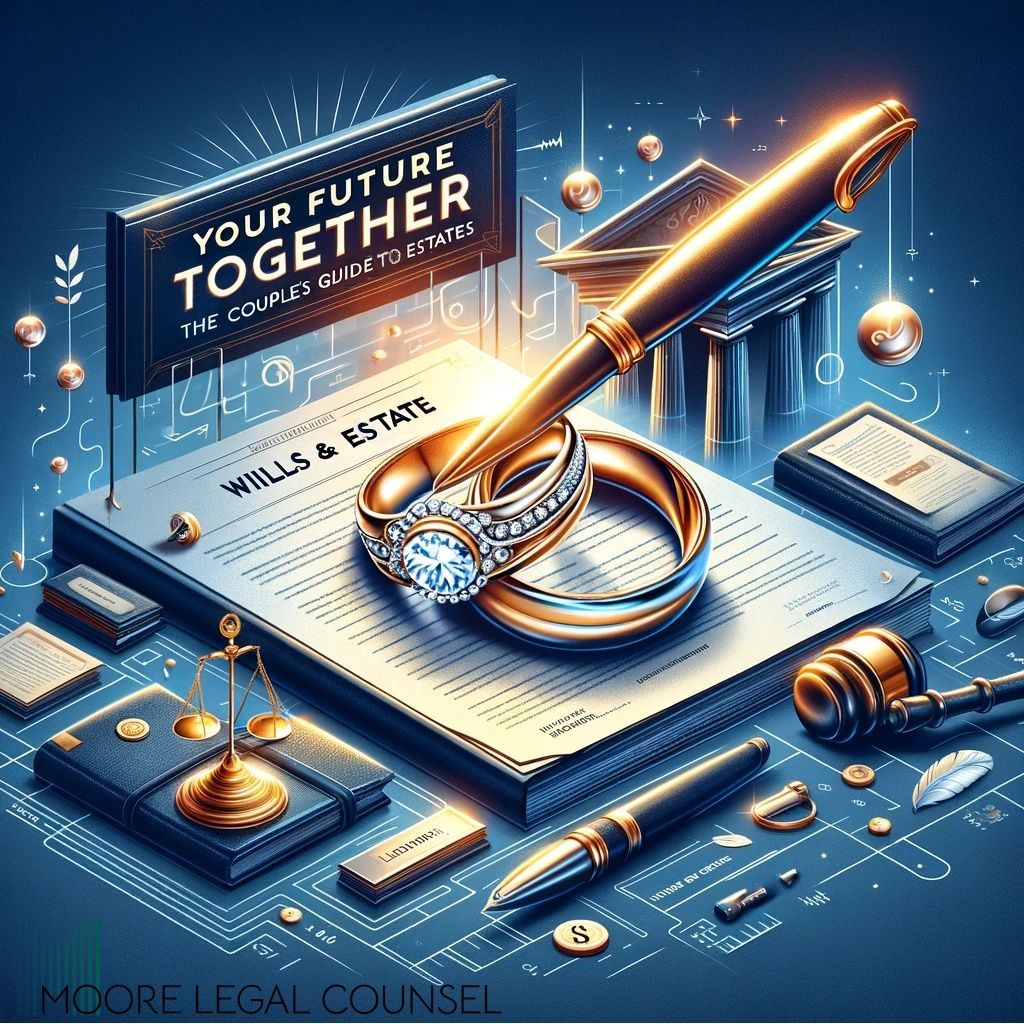 Legal services ad with a pen, ring, and document for wills and estate planning
