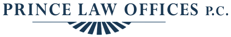 Prince Law Offices P.C. logo with blue text and a stylized blue fan graphic
