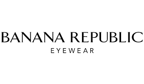 The logo for banana republic eyewear is black and white.