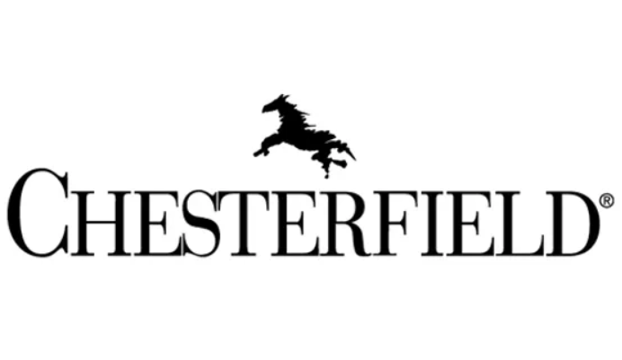 A black and white logo for chesterfield with a horse on it