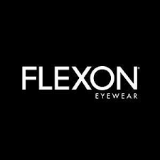The logo for flexon eyewear is on a black background.