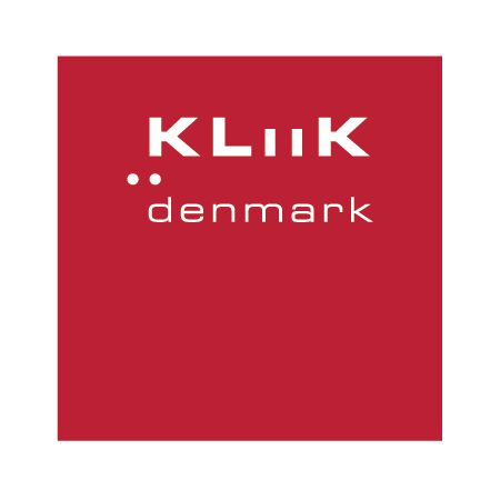 A red square with the words klik denmark on it