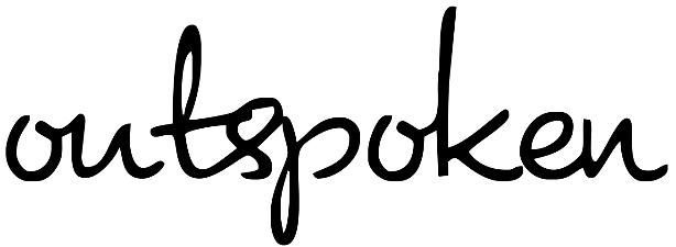 The word outspoken is written in cursive on a white background.