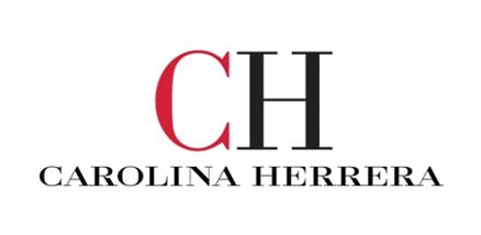 The logo for carolina herrera is red and black on a white background.