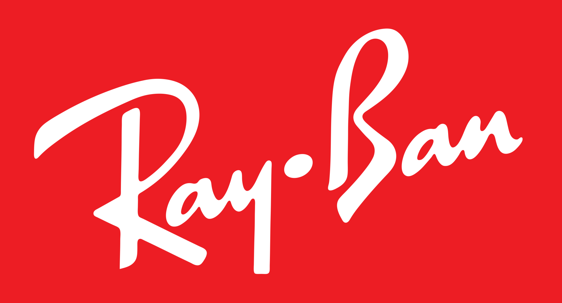 The ray-ban logo is on a red background.