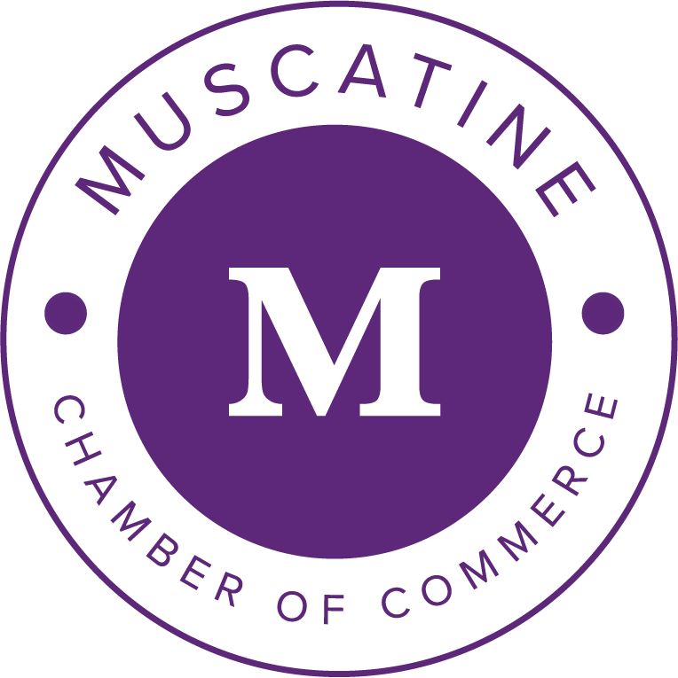 Muscatine Chamber of Commerce logo: Purple circle with
