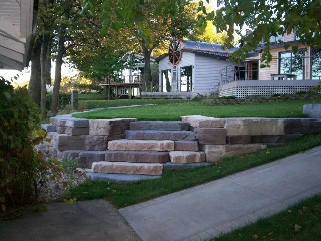 A set of stone steps leading up to a house
