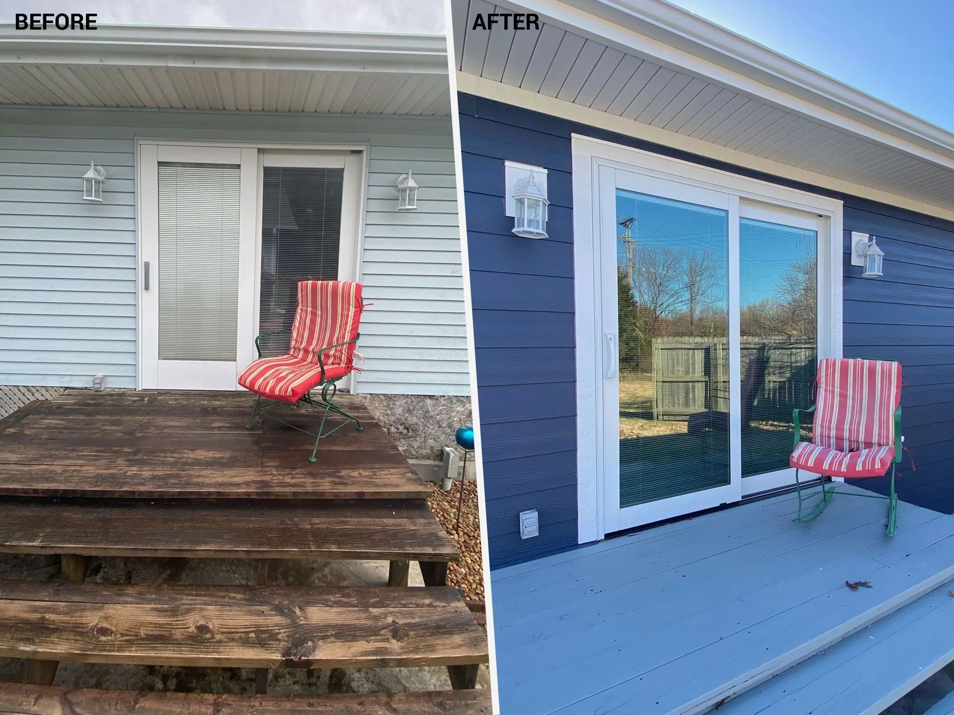 before and after of sliding door and decking