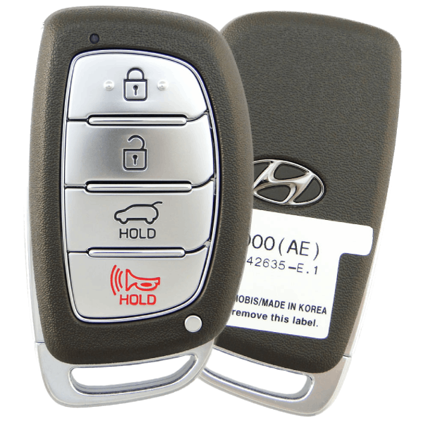 A hyundai car key fob with a label that says remove this label