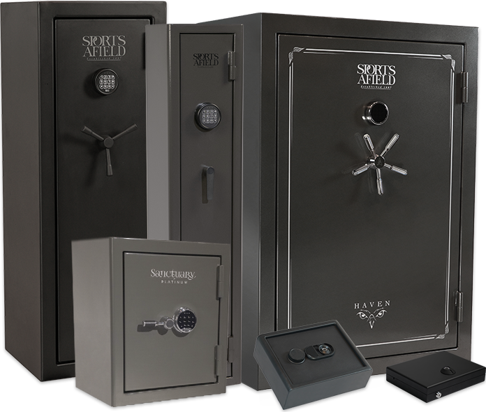 Three sports shield safes are sitting next to each other