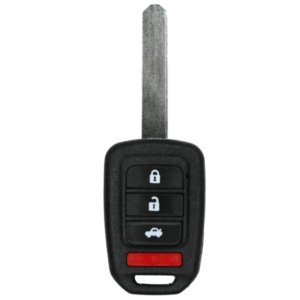 A black car key with three buttons on it