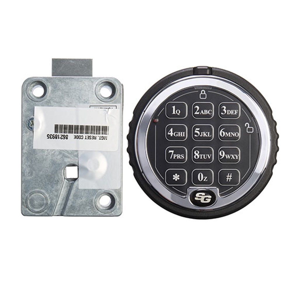 A combination lock and a keypad on a white background.