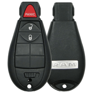 The front and back of a ram remote control