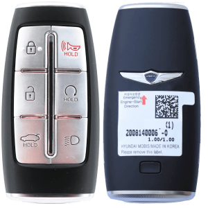 The front and back of a hyundai remote control