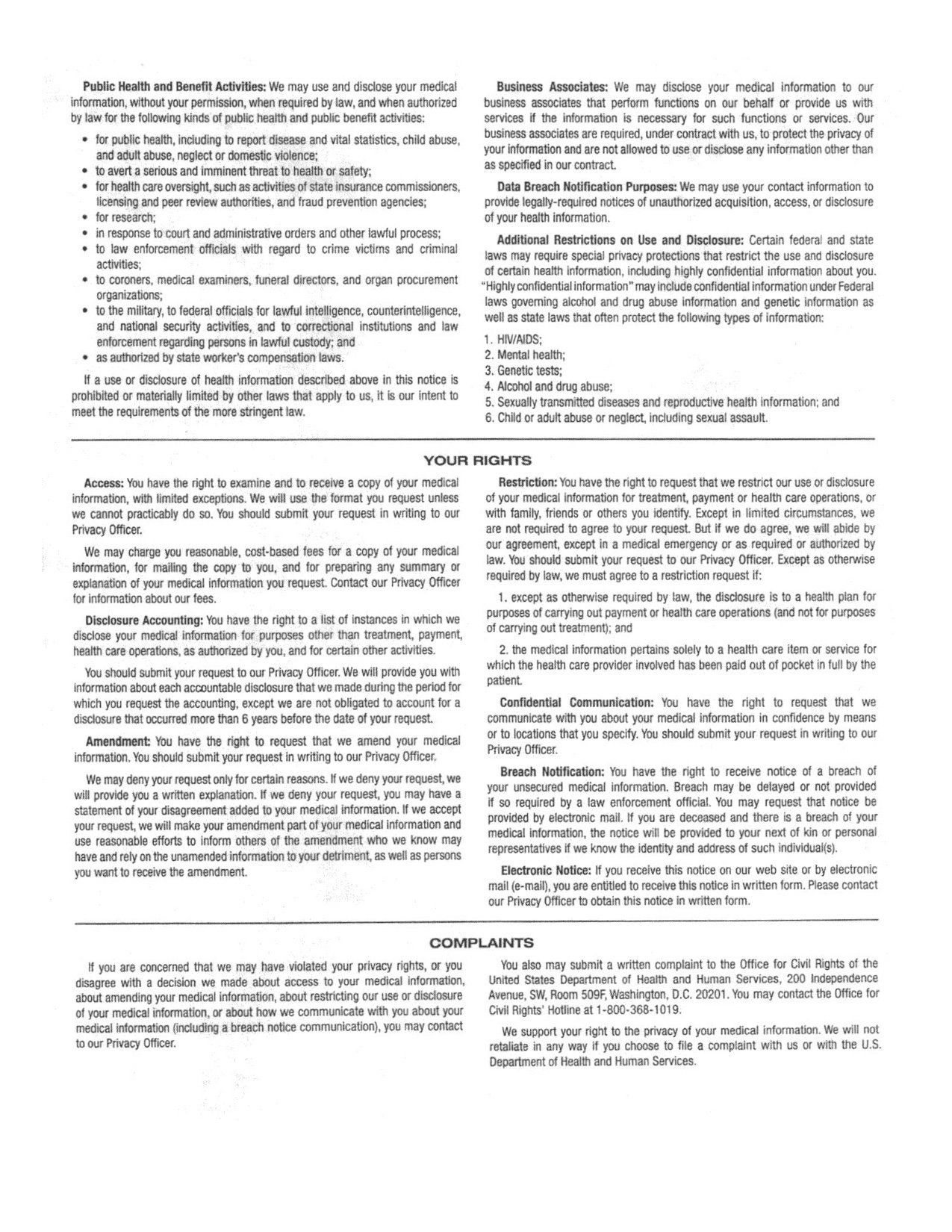 Notice of privacy practices page 2