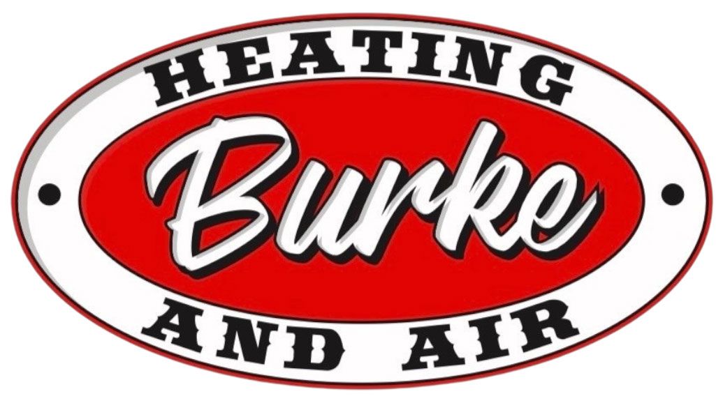 Heating and Air Burko logo in red, black, and white oval design