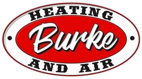 Heating and Air Burko logo in red, black, and white oval design